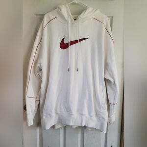 Rare Nike Woman's White Hoodie with Red Logo, Size XXL
